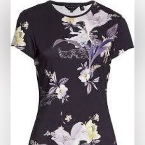 Ted Baker Navy Blue Floral Short Sleeve Top Size 1